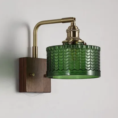 Vintage Glass Wall Light with Wooden Backplate for Home Image - 10