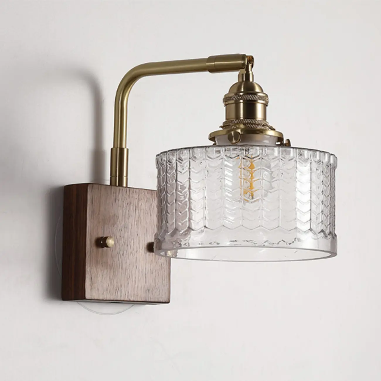 Vintage Glass Wall Light with Wooden Backplate for Home Image - 11 | homeyfad