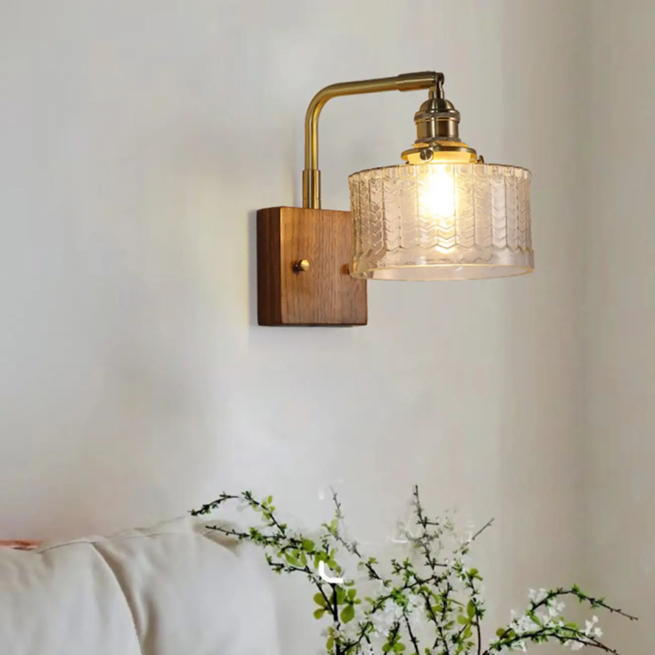 Vintage Glass Wall Light with Wooden Backplate for Home Image - 15 | homeyfad