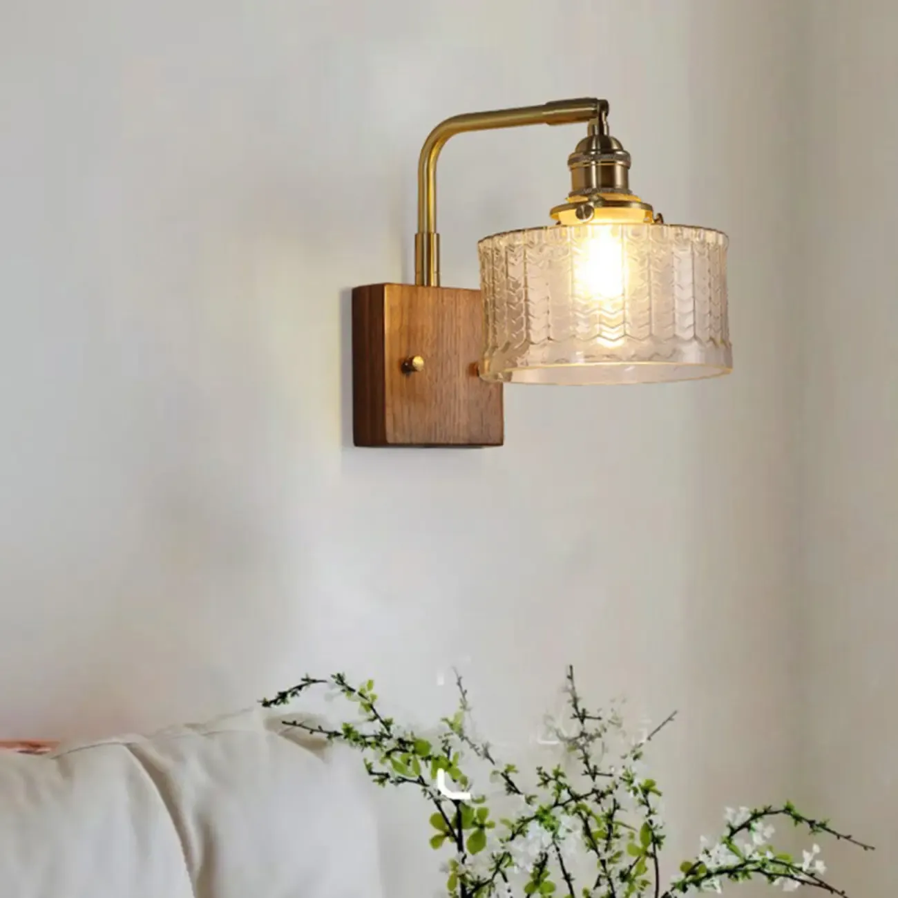 Vintage Glass Wall Light with Wooden Backplate for Home Image - 15