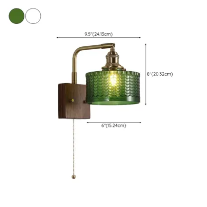 Vintage Glass Wall Light with Wooden Backplate for Home #size