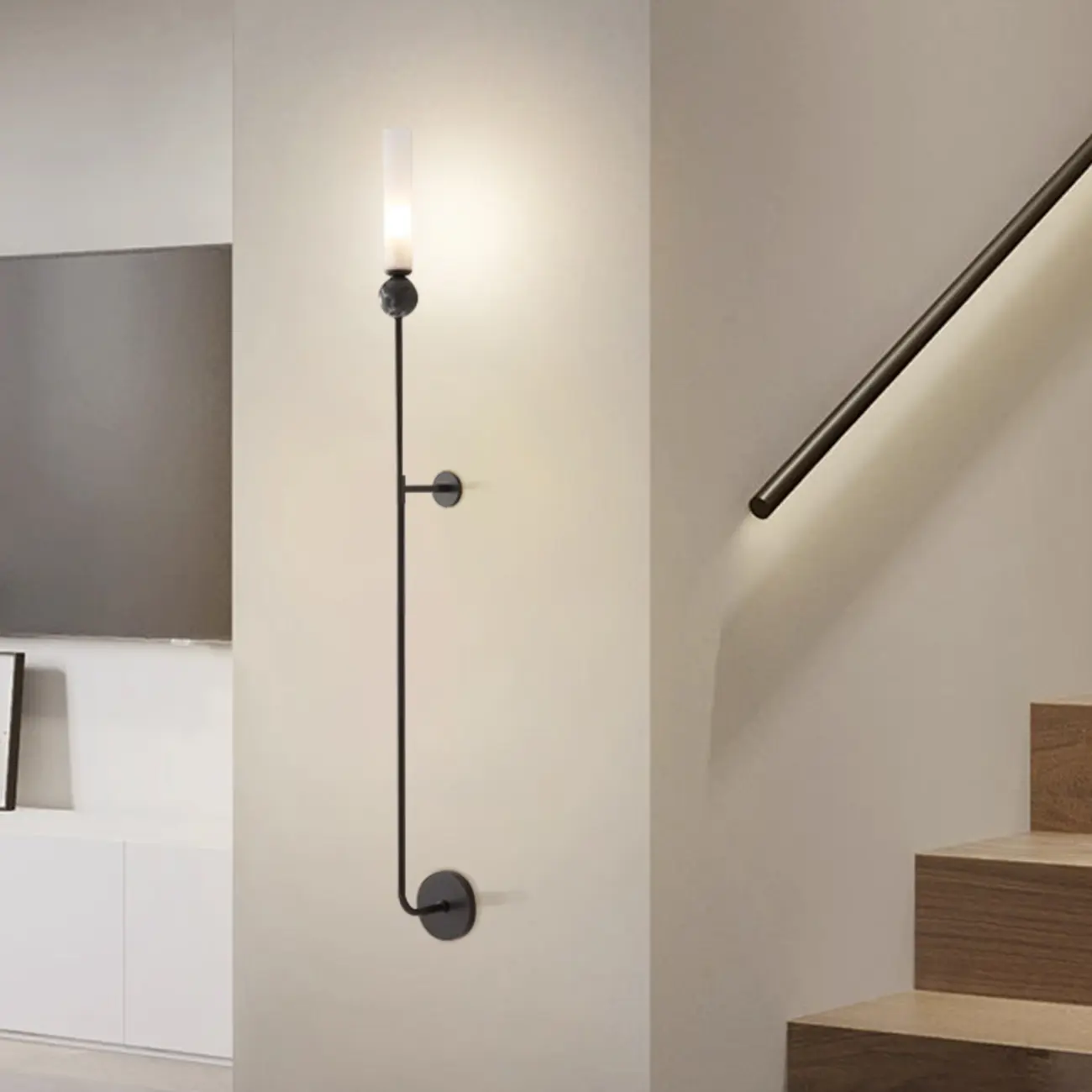 Minimalist Gold Wall Sconce with Sintered Stone Shade Image - 2 | homeyfad