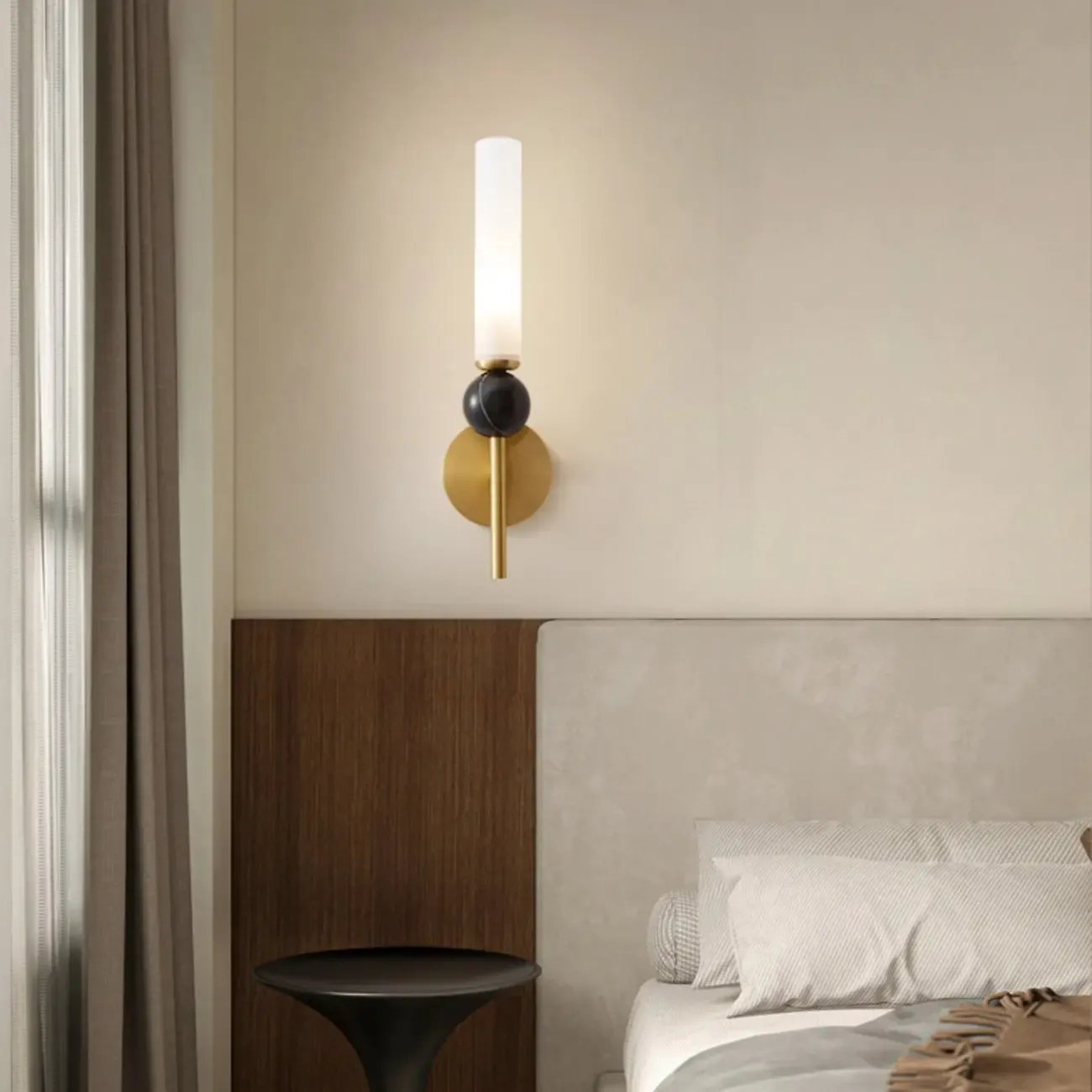Minimalist Gold Wall Sconce with Sintered Stone Shade Image - 3