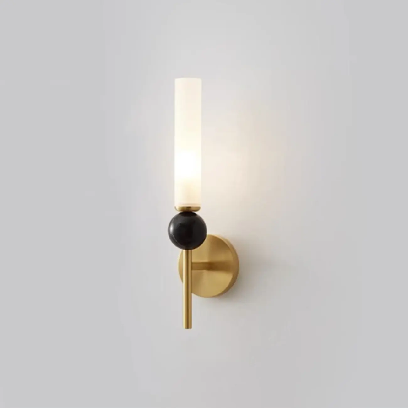 Minimalist Gold Wall Sconce with Sintered Stone Shade Image - 17 | homeyfad