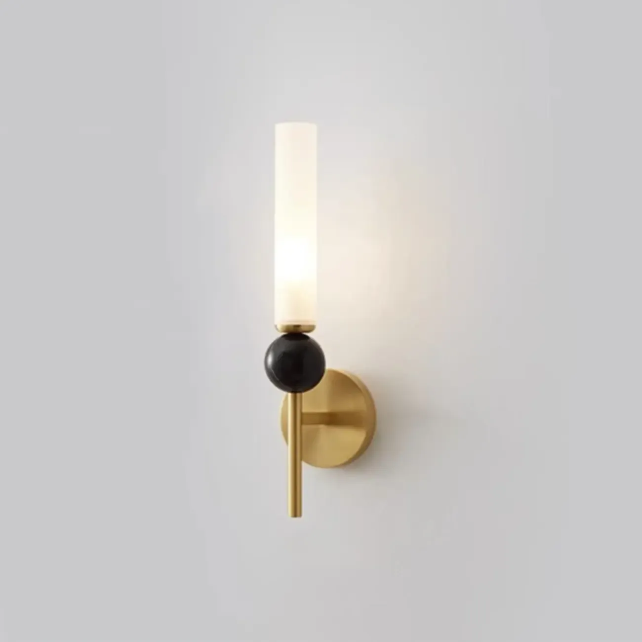 Minimalist Gold Wall Sconce with Sintered Stone Shade Image - 17