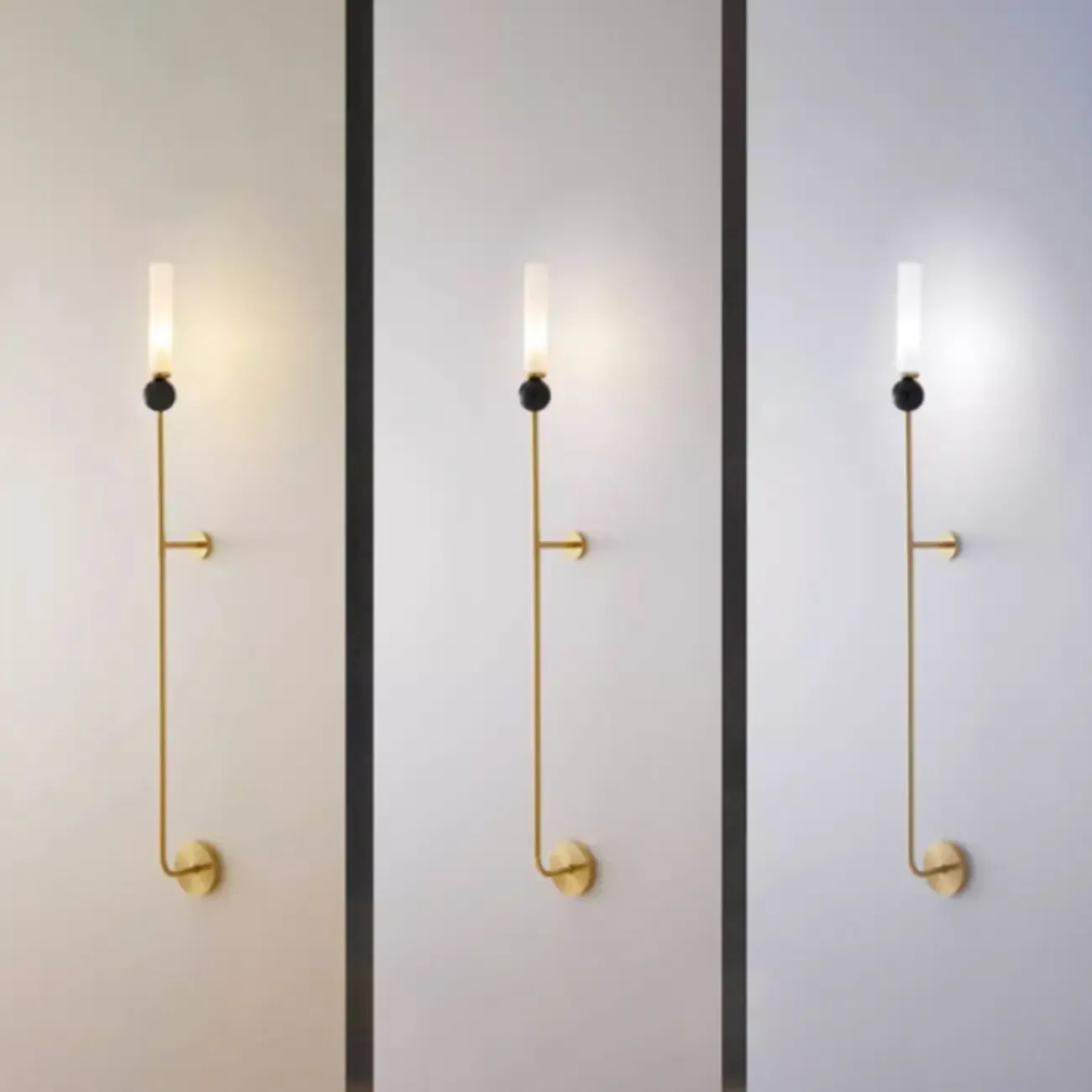 Minimalist Gold Wall Sconce with Sintered Stone Shade Image - 12