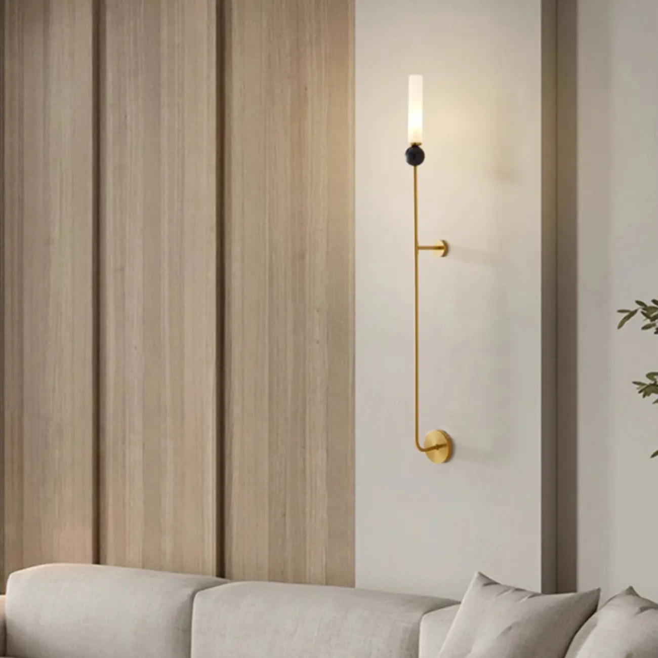 Minimalist Gold Wall Sconce with Sintered Stone Shade Image - 6 | homeyfad