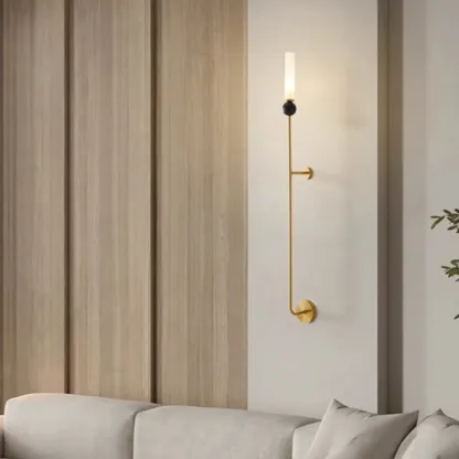 Minimalist Gold Wall Sconce with Sintered Stone Shade Image - 6