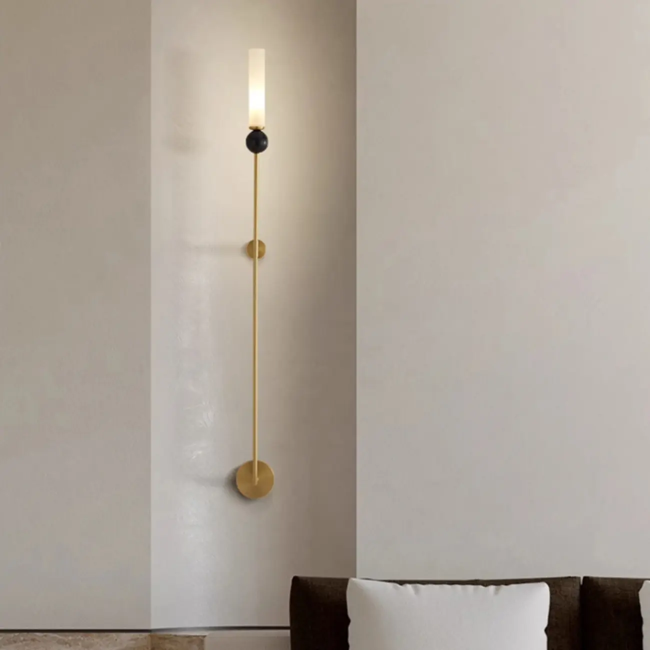 Minimalist Gold Wall Sconce with Sintered Stone Shade Image - 4 | homeyfad