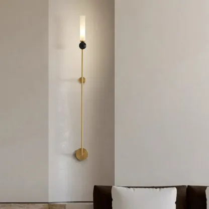 Minimalist Gold Wall Sconce with Sintered Stone Shade Image - 4