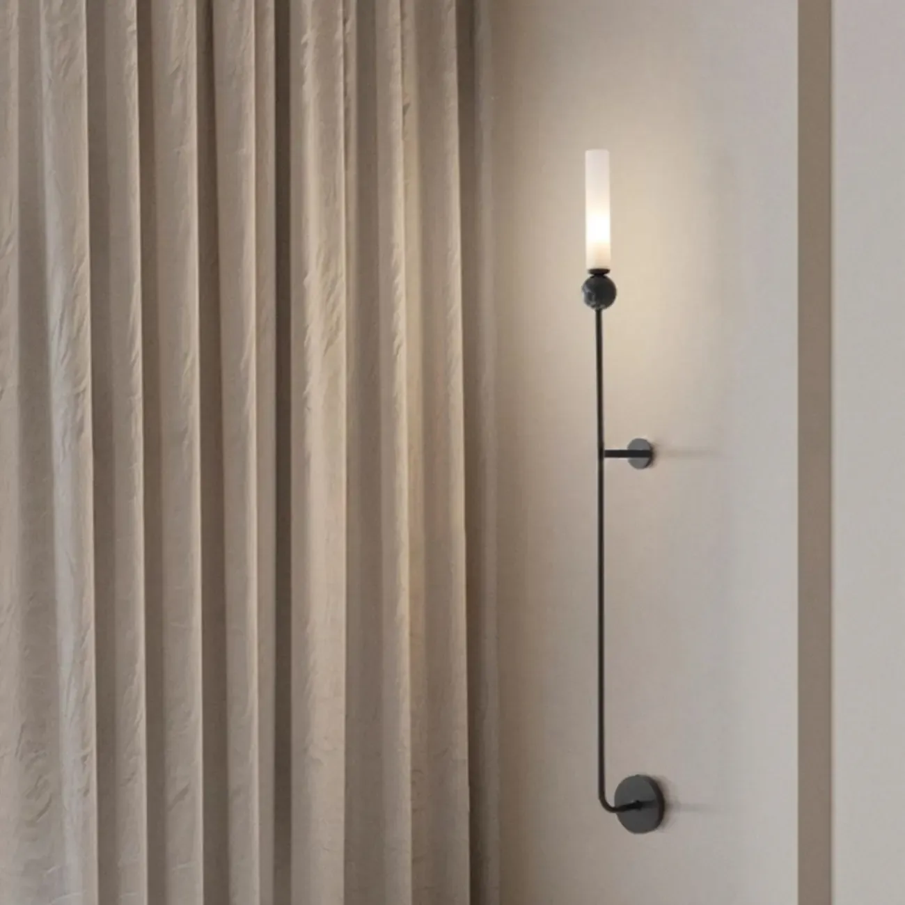 Minimalist Gold Wall Sconce with Sintered Stone Shade Image - 8