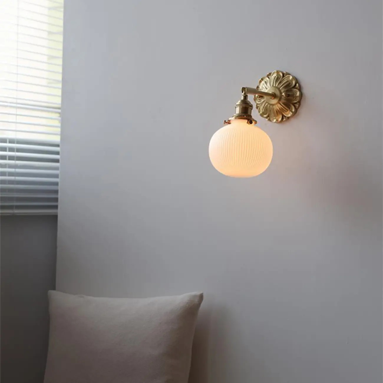 Classical Gold Floral Base White Glass Shade Wall Sconce Image - 1 | homeyfad