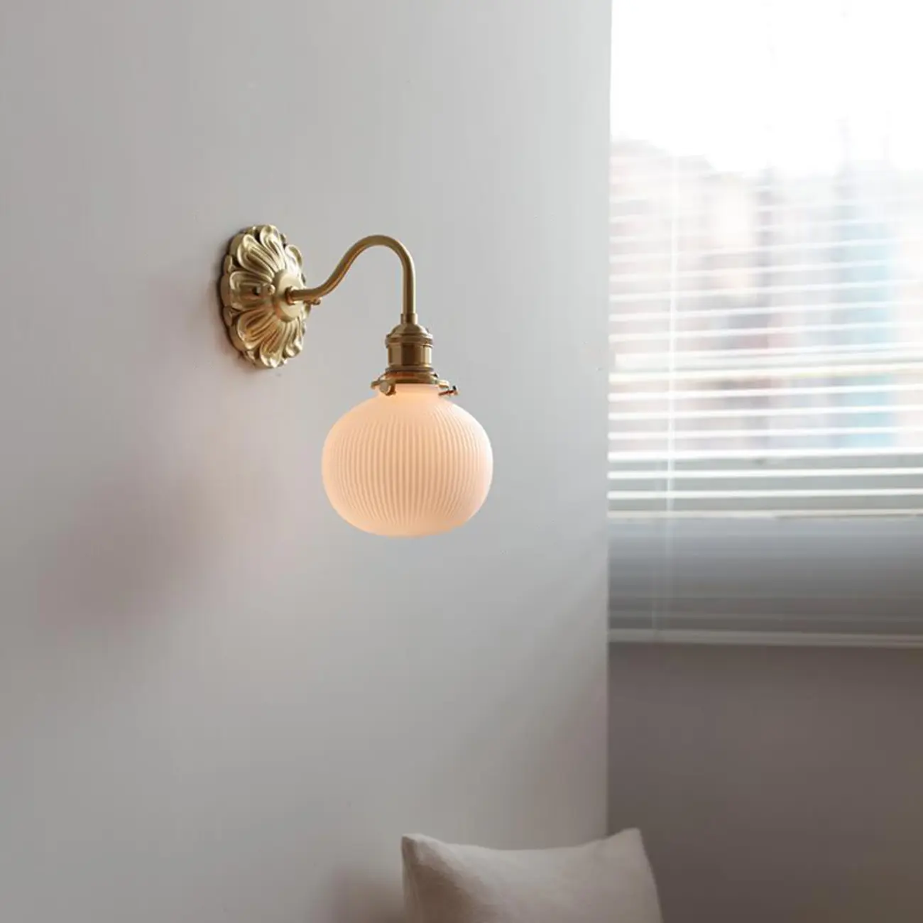 Classical Gold Floral Base White Glass Shade Wall Sconce Image - 2 | homeyfad