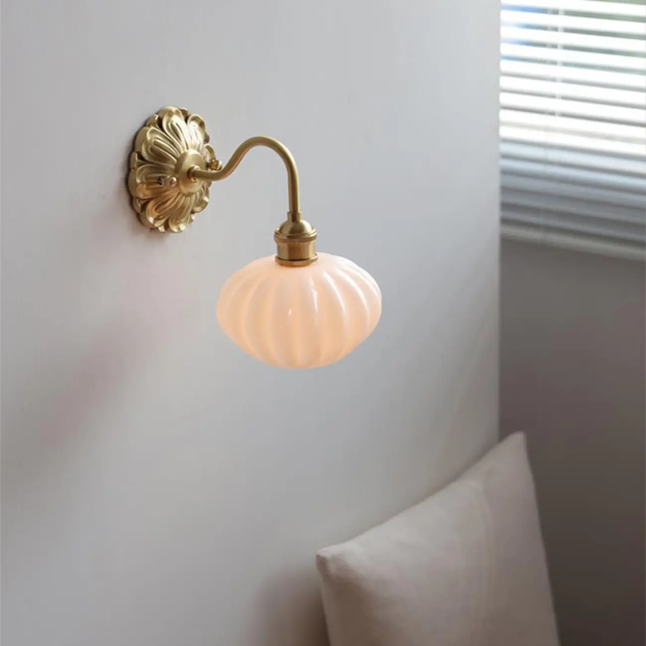 Classical Gold Floral Base White Glass Shade Wall Sconce Image - 4 | homeyfad