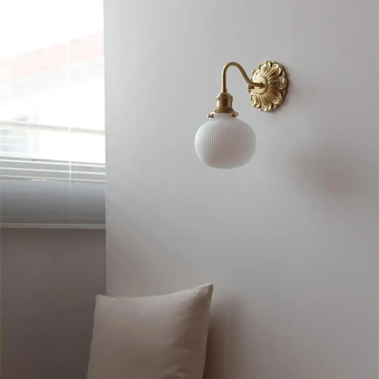 Classical Gold Floral Base White Glass Shade Wall Sconce Image - 8
