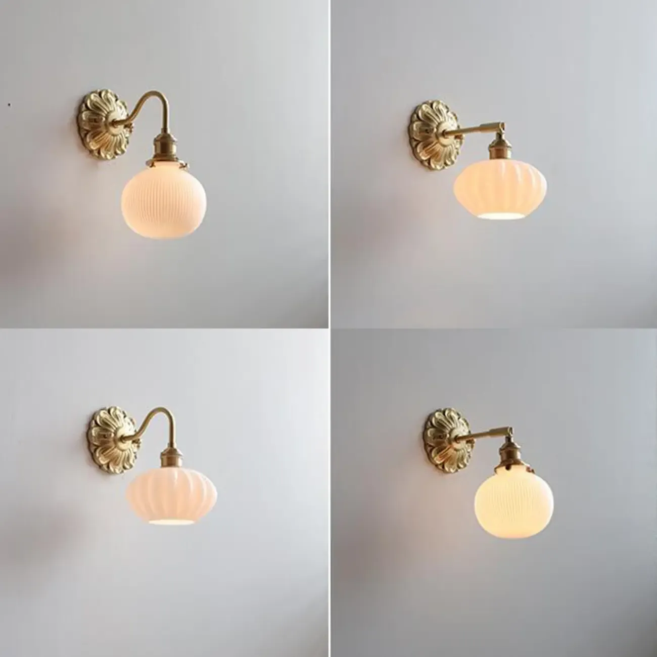 Classical Gold Floral Base White Glass Shade Wall Sconce Image - 10