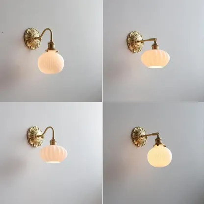 Classical Gold Floral Base White Glass Shade Wall Sconce Image - 10