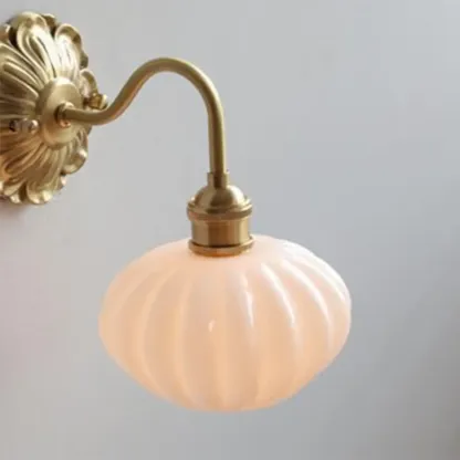 Classical Gold Floral Base White Glass Shade Wall Sconce Image - 11