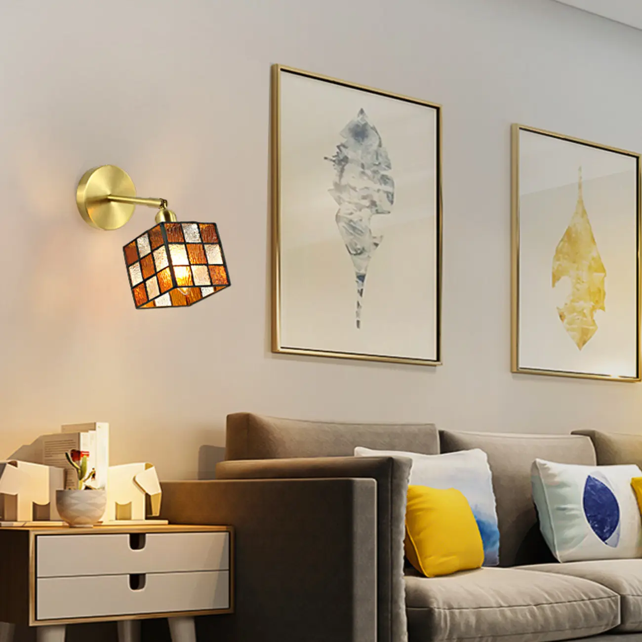 Vintage Brass Colorful Cube Shade Wall Sconce Image - 1 | homeyfad