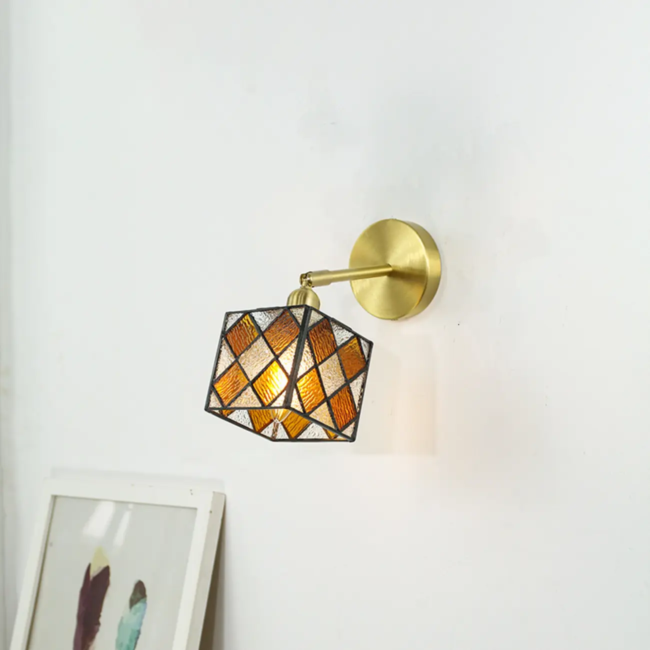 Vintage Brass Colorful Cube Shade Wall Sconce Image - 2 | homeyfad