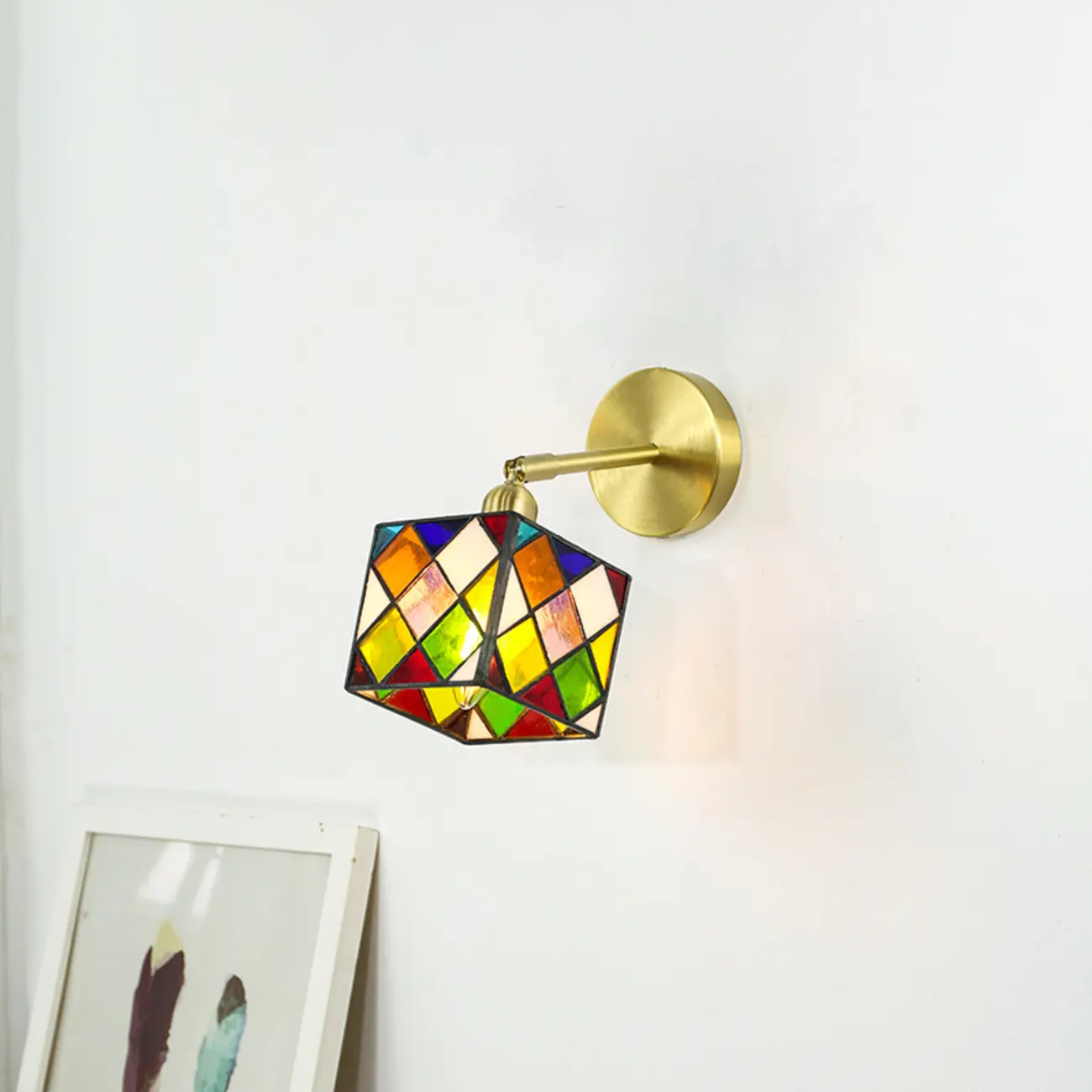 Vintage Brass Colorful Cube Shade Wall Sconce Image - 3 | homeyfad