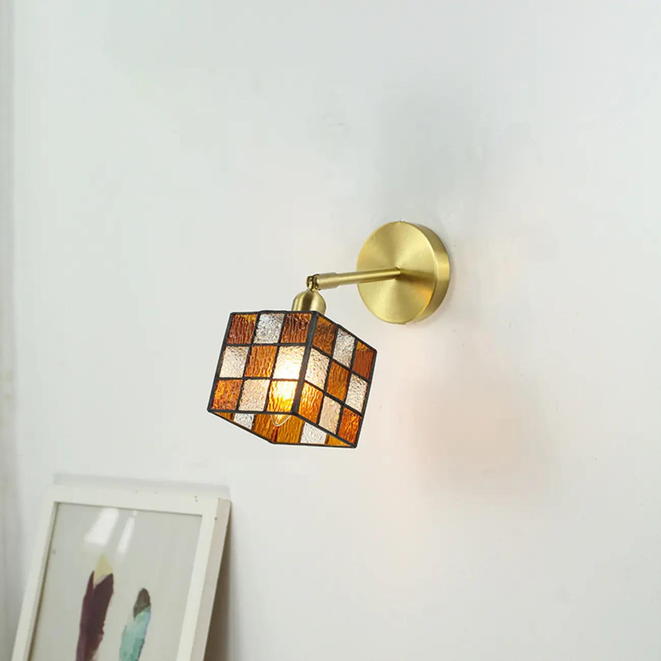 Vintage Brass Colorful Cube Shade Wall Sconce Image - 5 | homeyfad