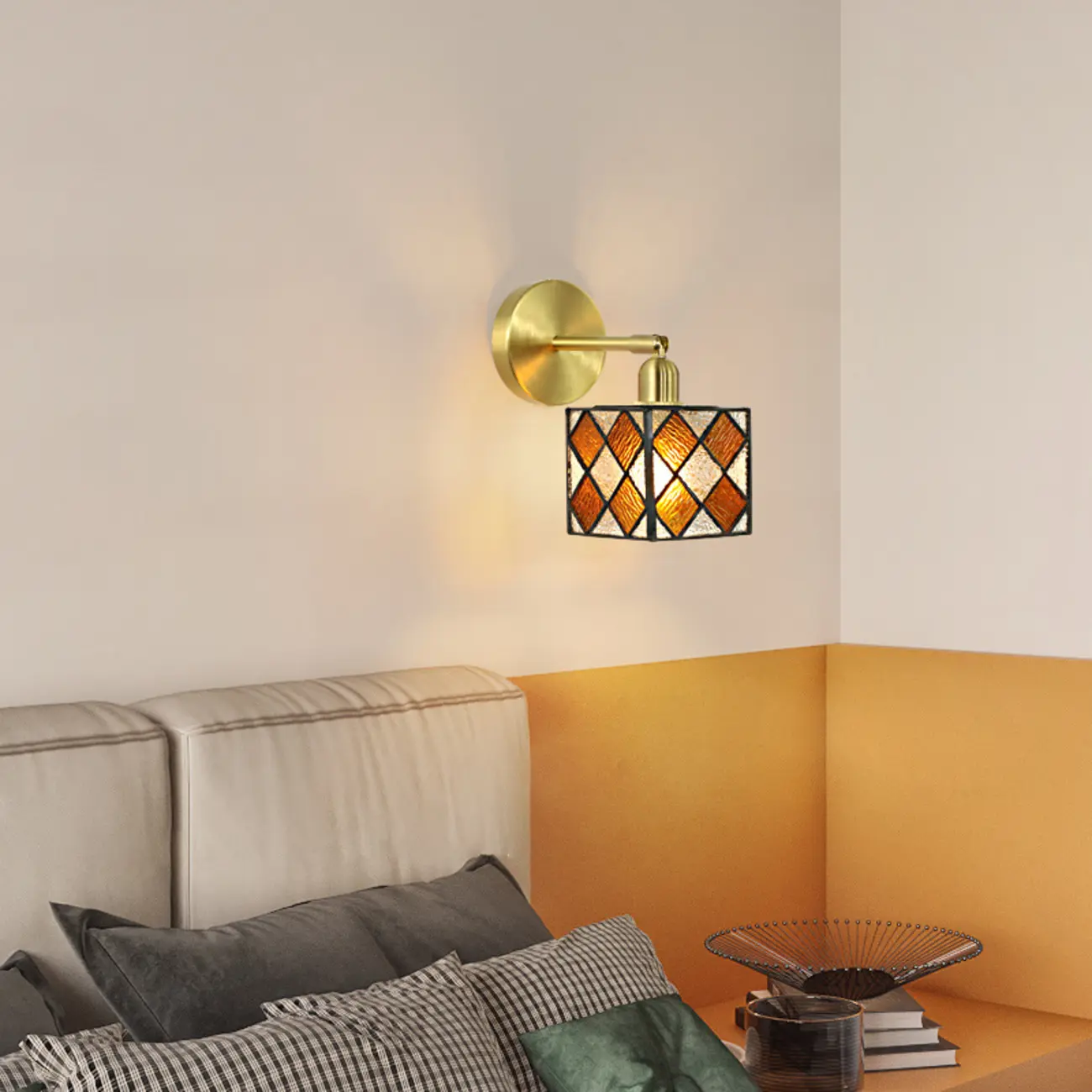 Vintage Brass Colorful Cube Shade Wall Sconce Image - 6 | homeyfad