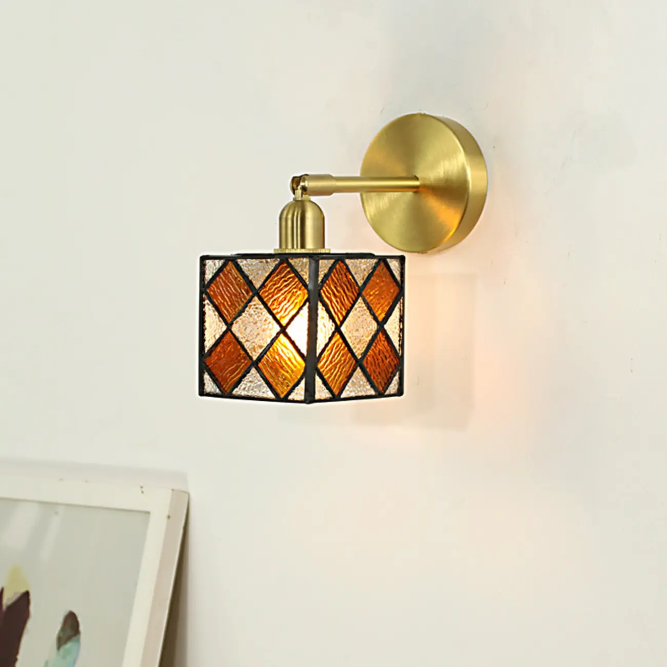 Vintage Brass Colorful Cube Shade Wall Sconce Image - 8 | homeyfad