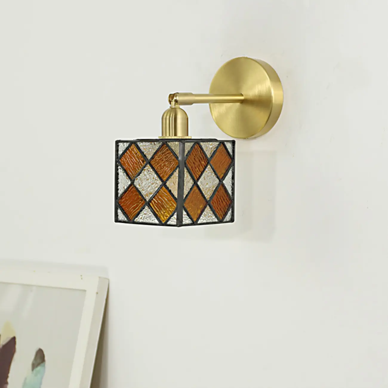 Vintage Brass Colorful Cube Shade Wall Sconce Image - 14 | homeyfad