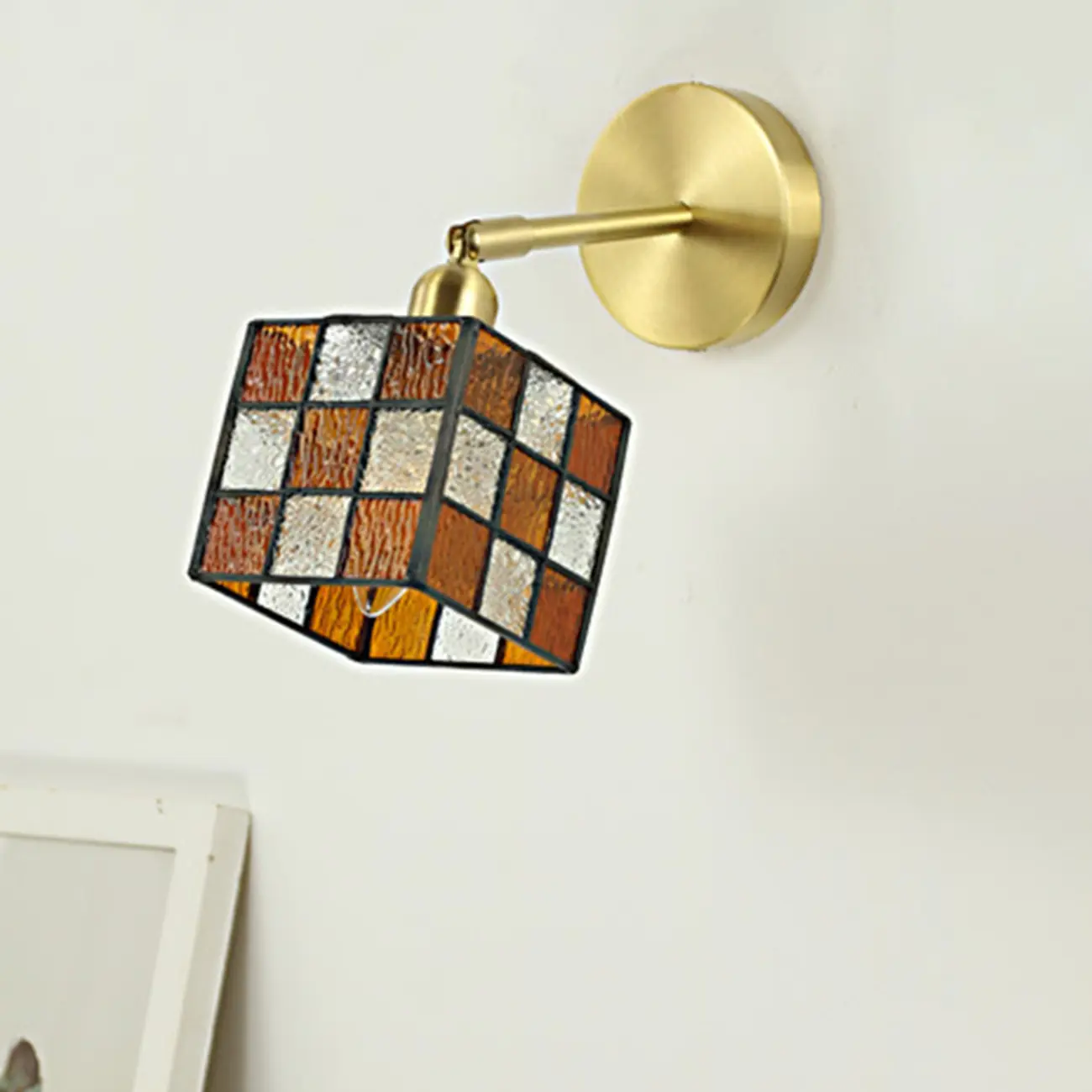 Vintage Brass Colorful Cube Shade Wall Sconce Image - 15 | homeyfad