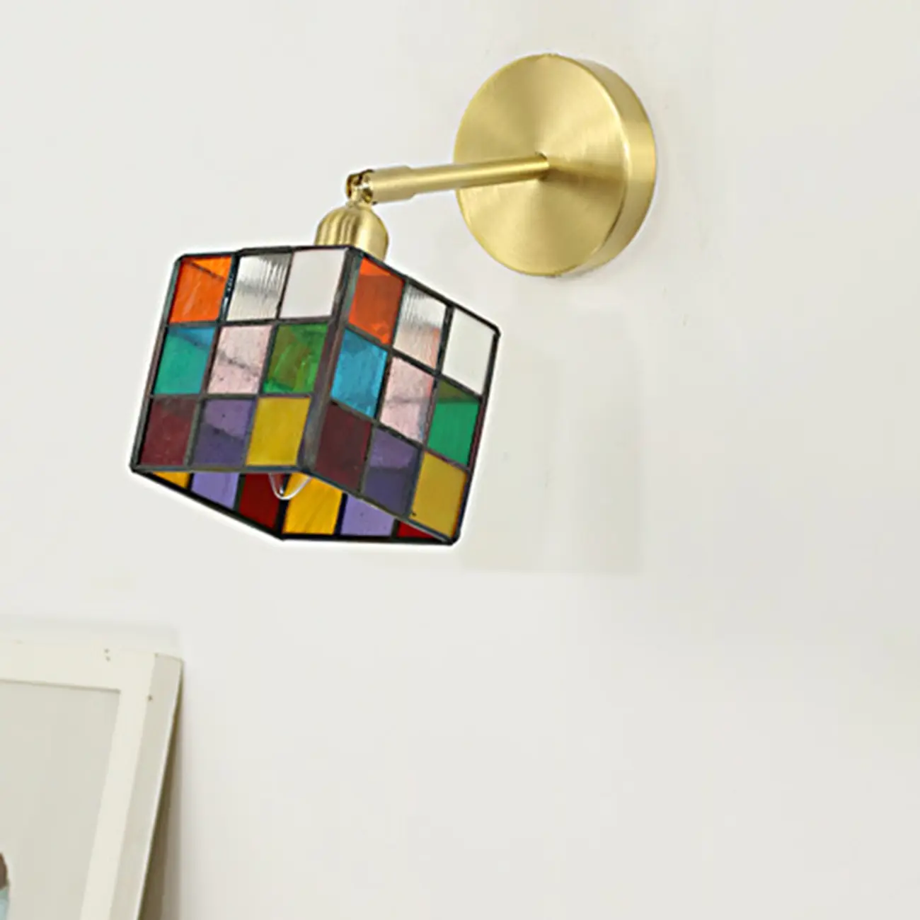 Vintage Brass Colorful Cube Shade Wall Sconce Image - 16 | homeyfad