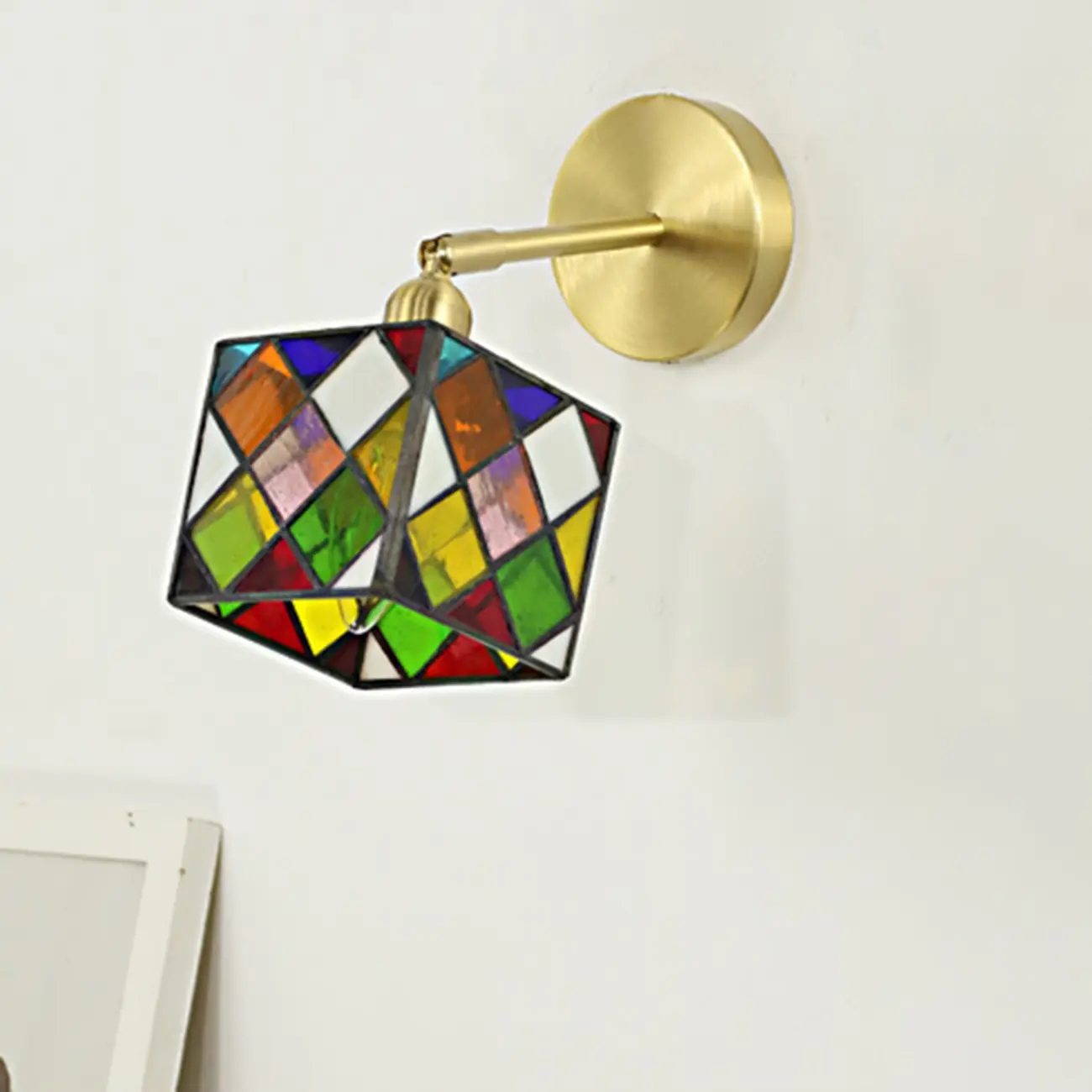 Vintage Brass Colorful Cube Shade Wall Sconce Image - 17 | homeyfad