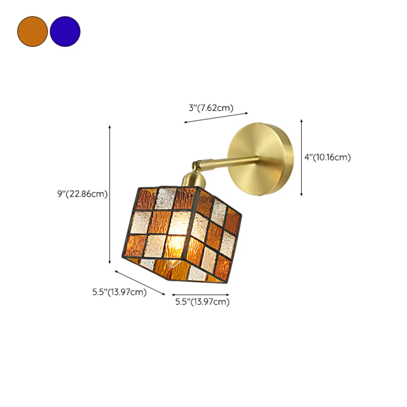 Vintage Brass Colorful Cube Shade Wall Sconce #size | homeyfad