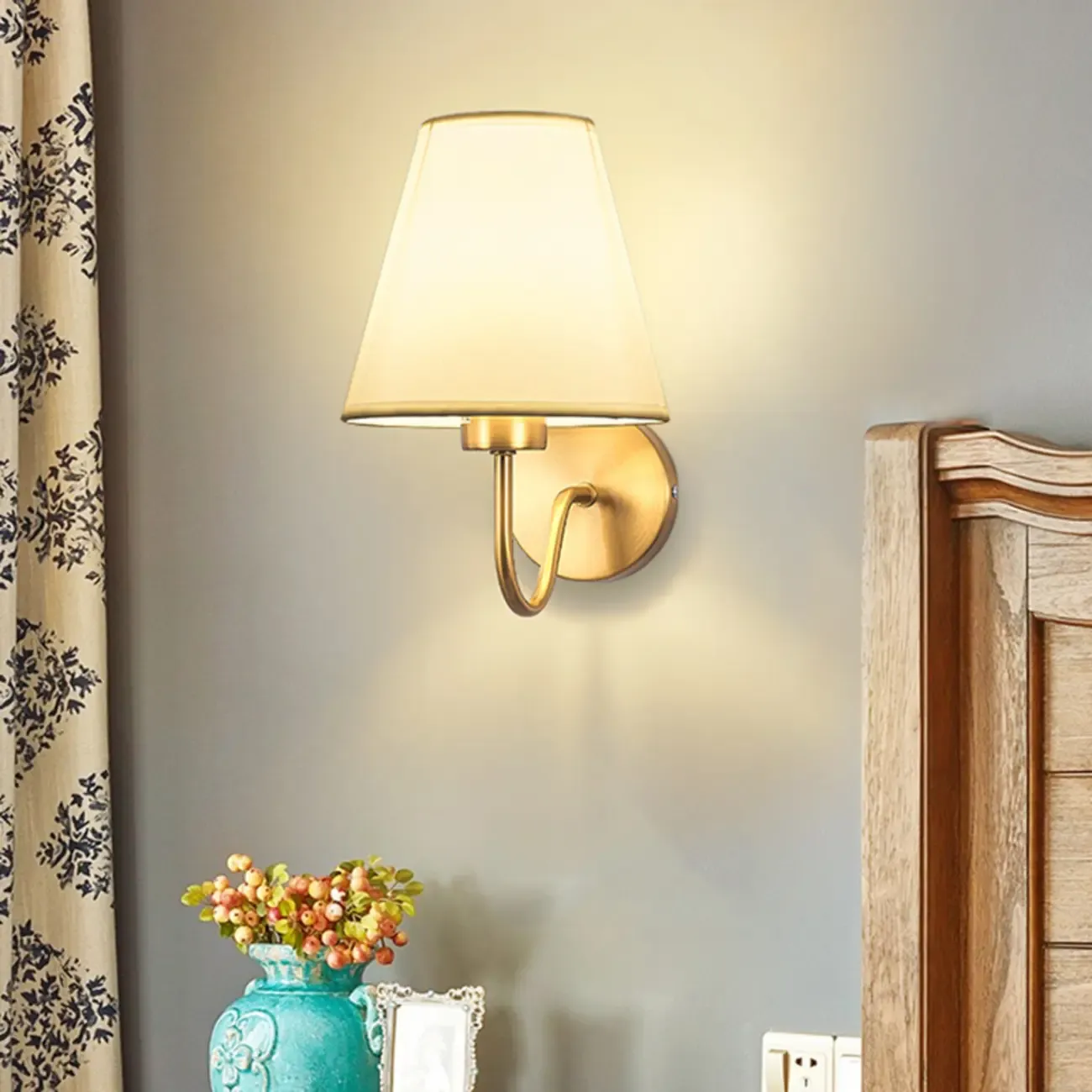 Modern Fabric Shade Wall Light for Bedroom Decor Image - 15