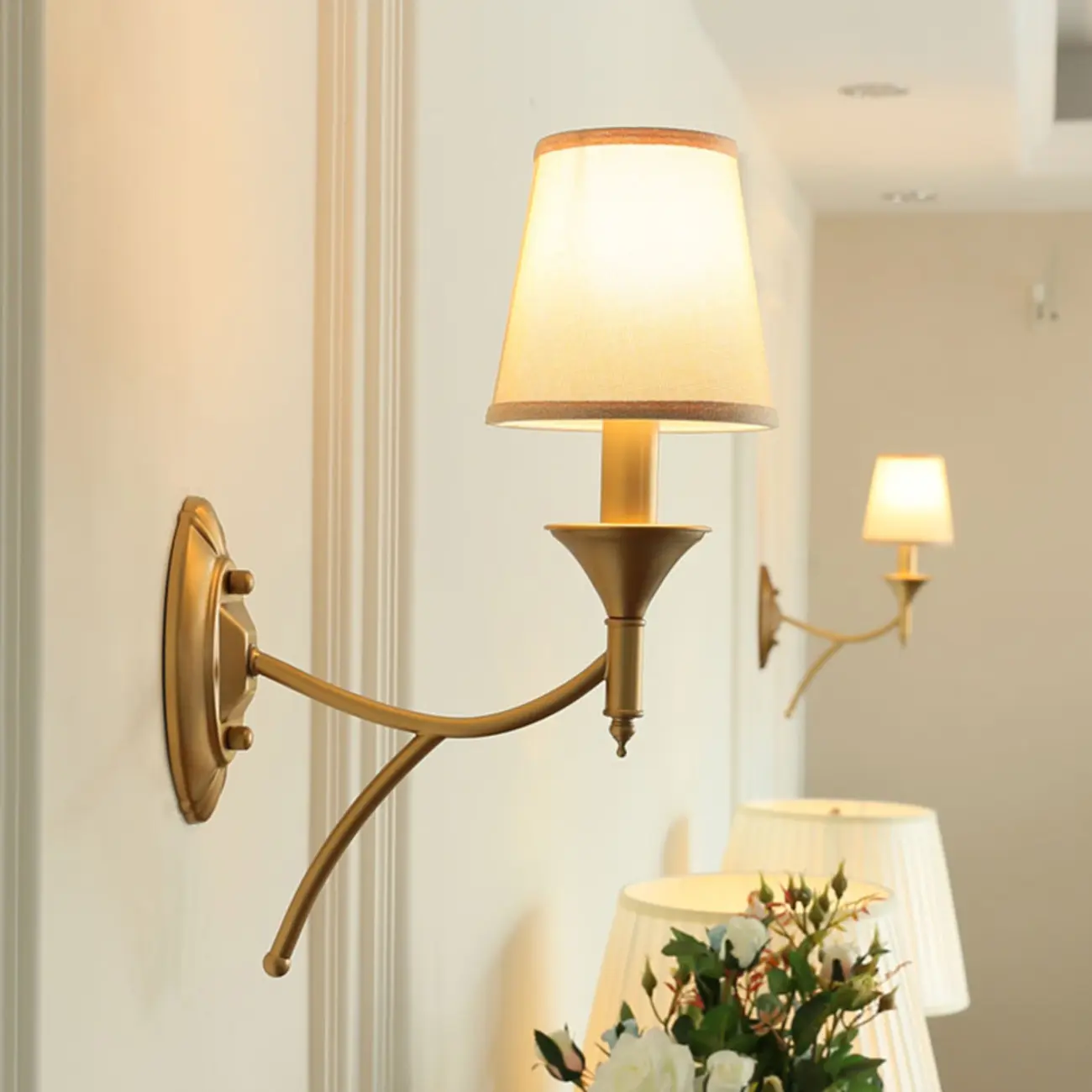 Vintage Brass Fabric Shade Wall Sconce Image - 1 | homeyfad