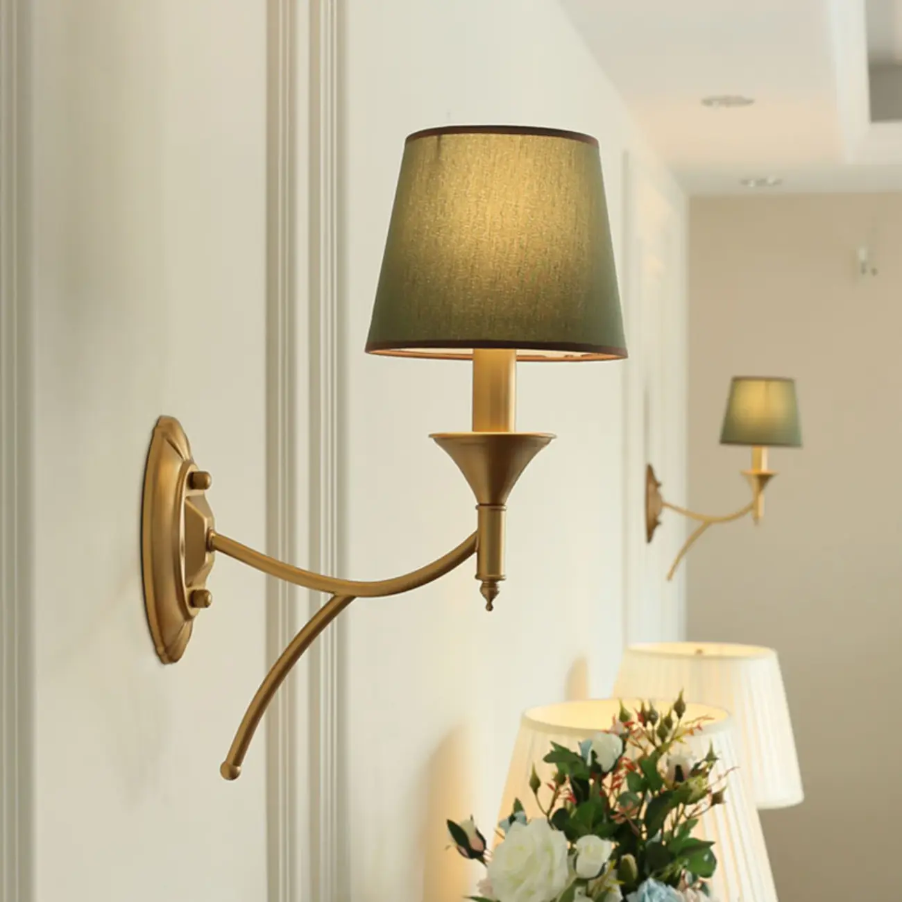 Vintage Brass Fabric Shade Wall Sconce Image - 5 | homeyfad