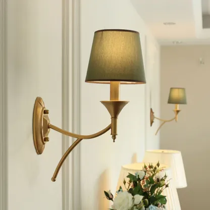 Vintage Brass Fabric Shade Wall Sconce Image - 5