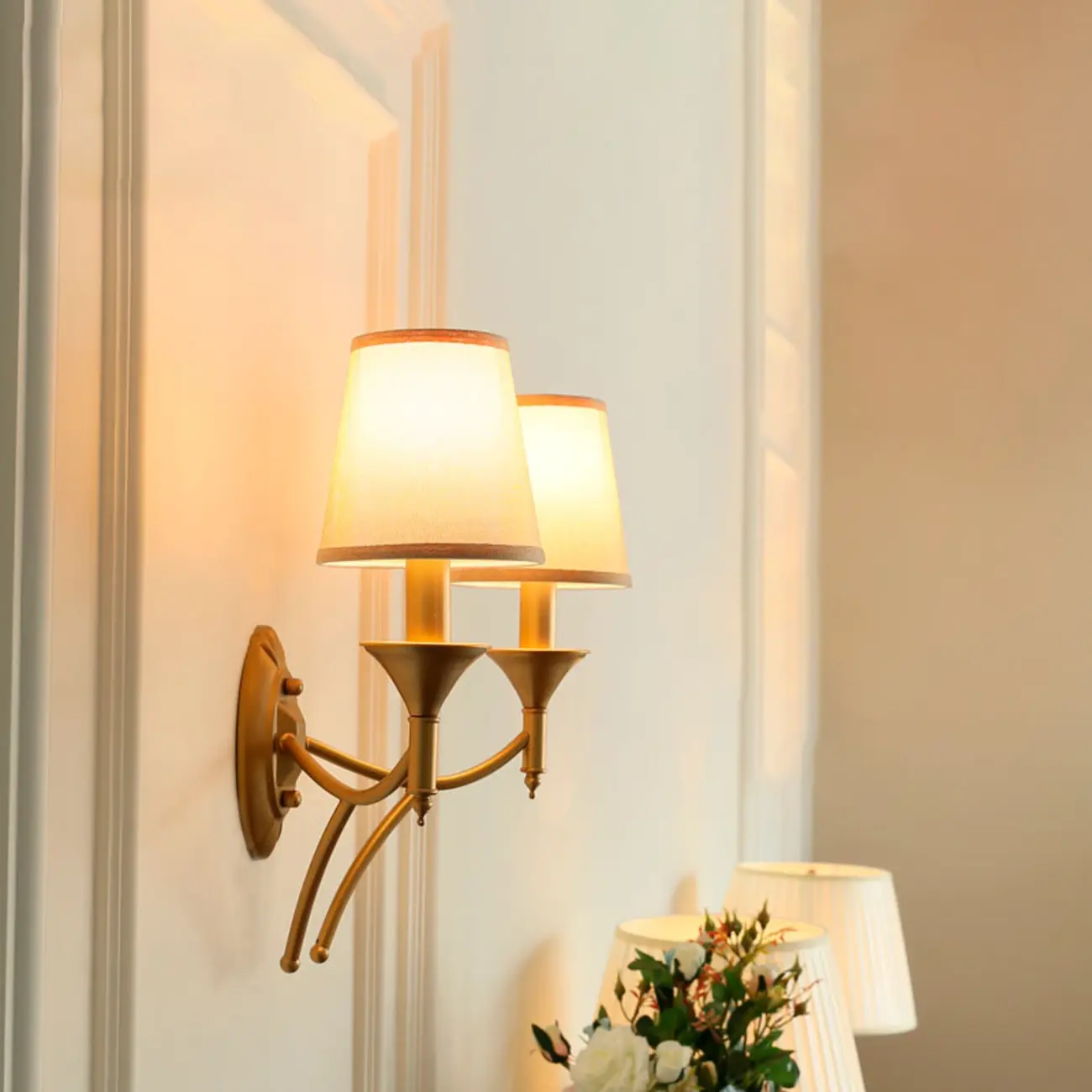 Vintage Brass Fabric Shade Wall Sconce Image - 10 | homeyfad