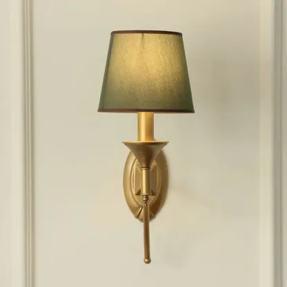 Vintage Brass Fabric Shade Wall Sconce Image - 14