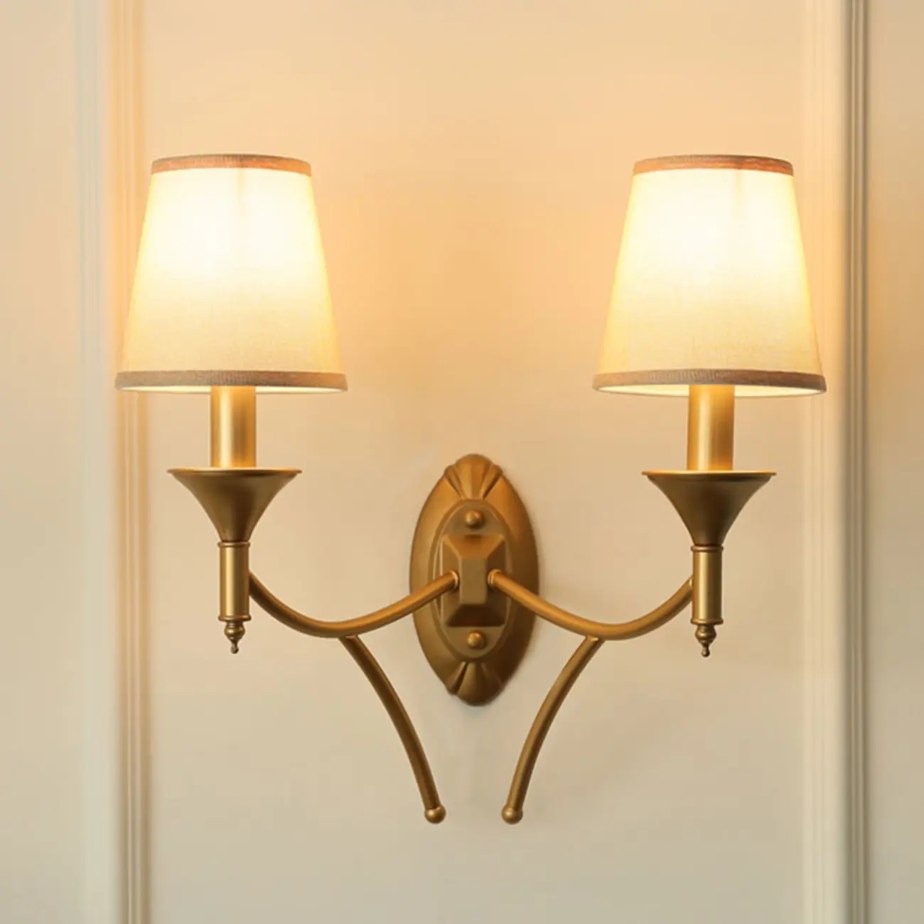 Vintage Brass Fabric Shade Wall Sconce Image - 16 | homeyfad