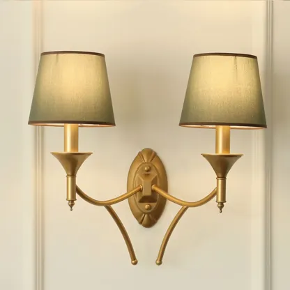 Vintage Brass Fabric Shade Wall Sconce Image - 17