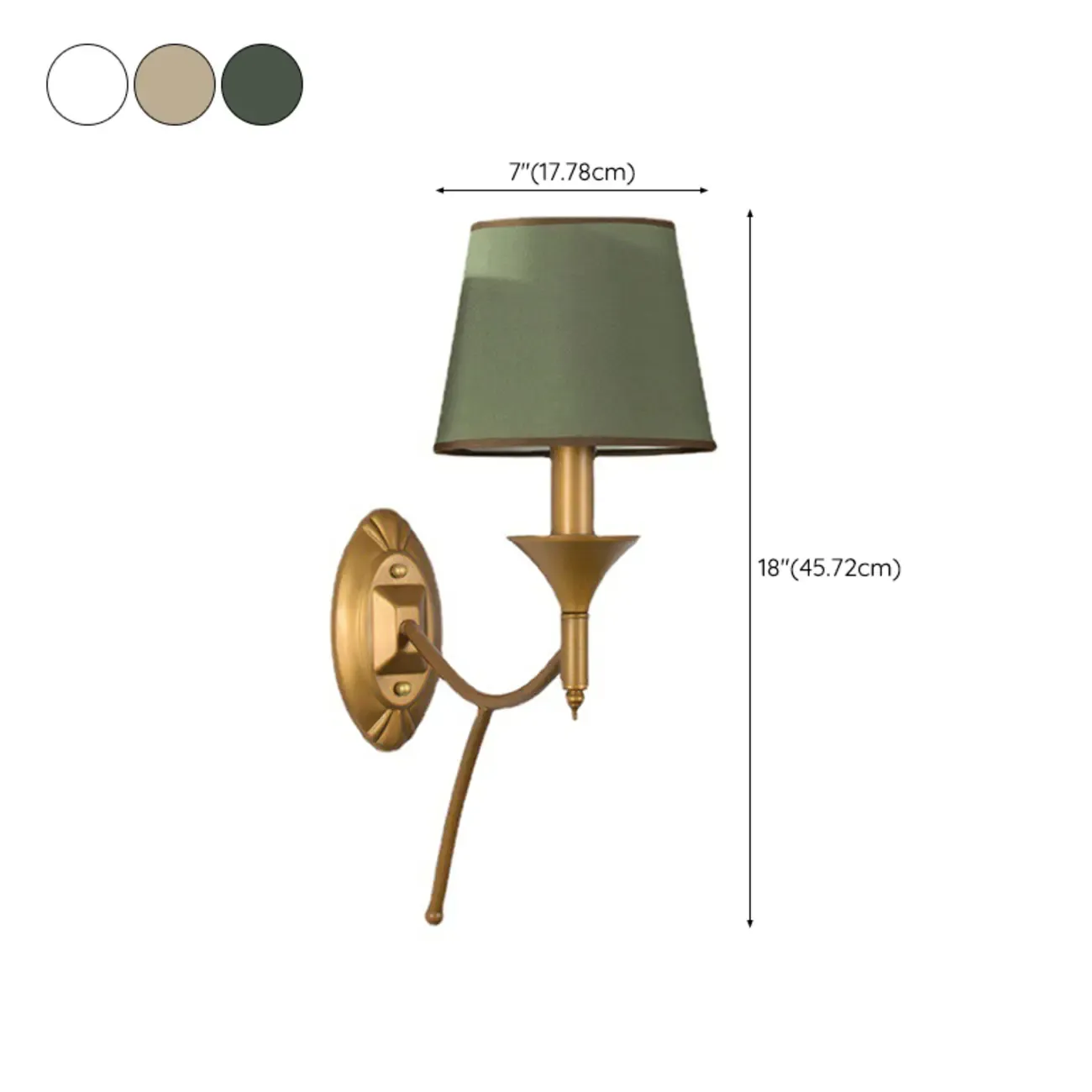 Vintage Brass Fabric Shade Wall Sconce #size