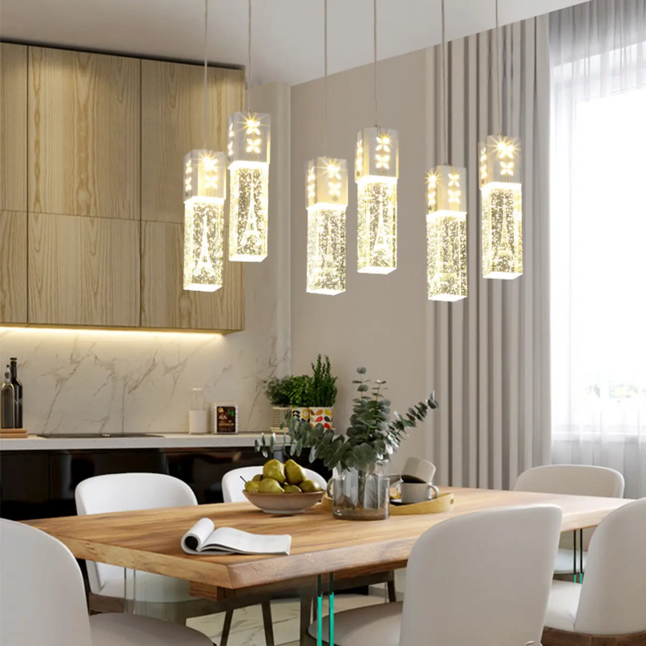 Modern Clear Crystal Dimming Pendant Light for Kitchen Image - 4 | homeyfad