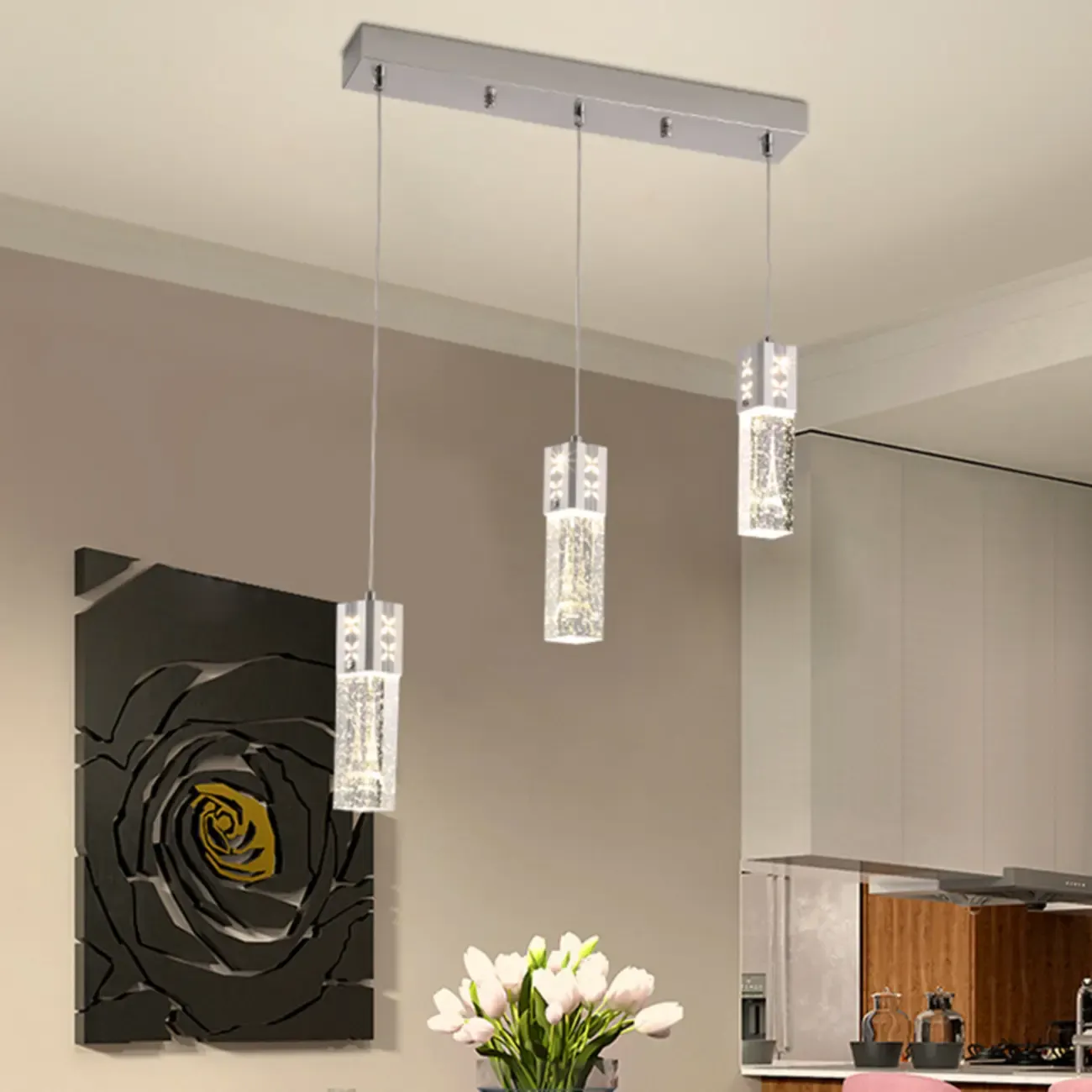 Modern Clear Crystal Dimming Pendant Light for Kitchen Image - 1