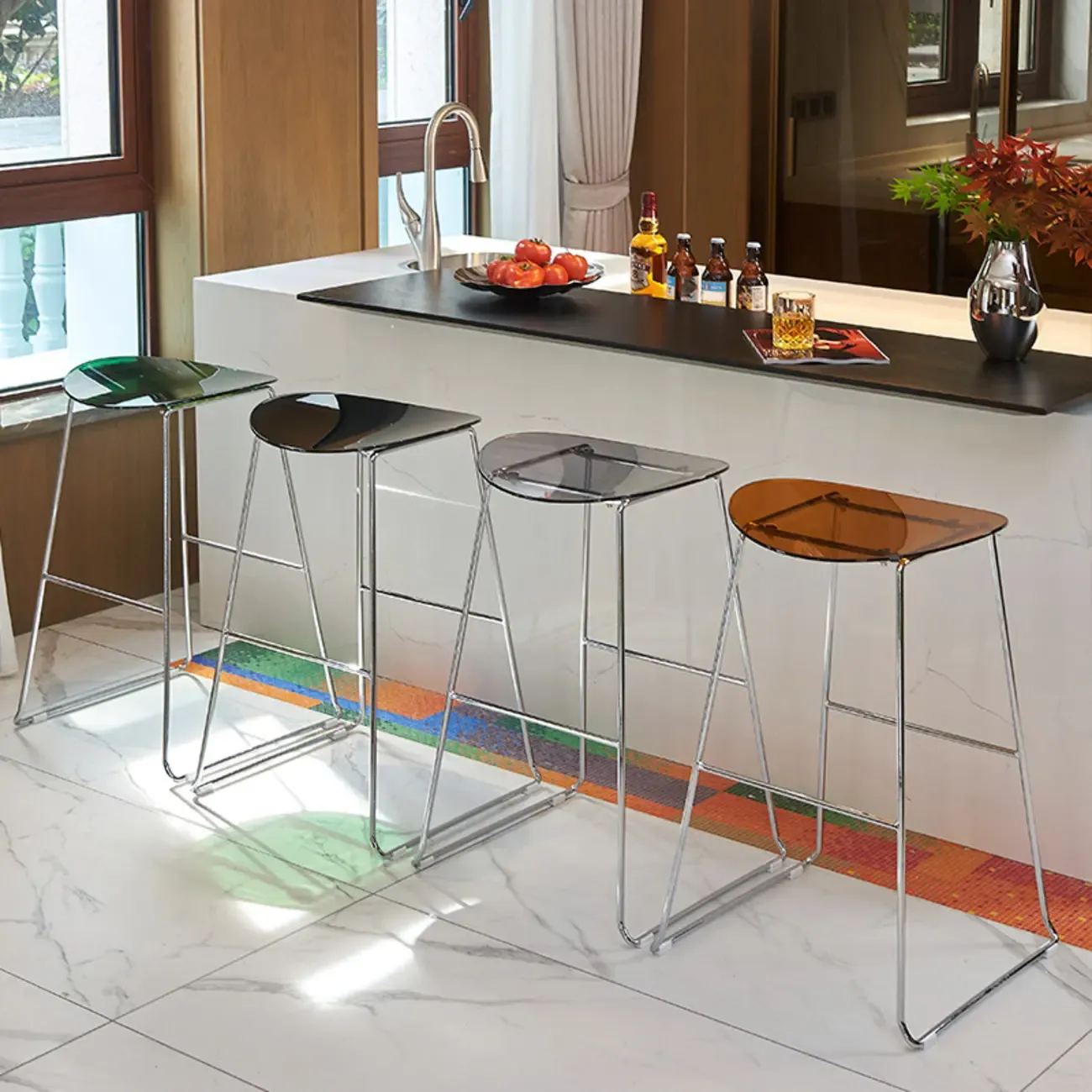 Modern Minimalist Backless Sled Sleek Acrylic Bar Stool Image - 1