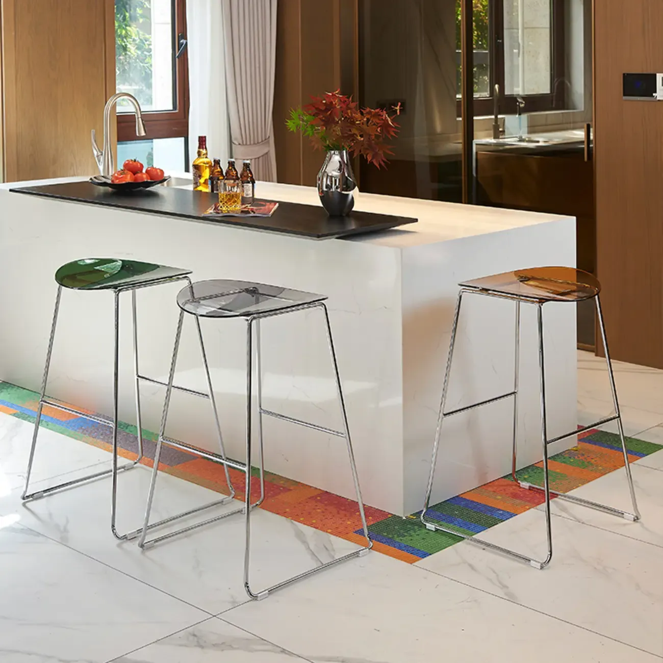 Modern Minimalist Backless Sled Sleek Acrylic Bar Stool Image - 3