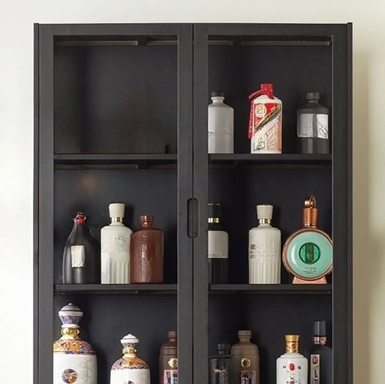 Contemporary 5 Shelves Bamboo Glass Black Curio Cabinet Image - 11 | homeyfad