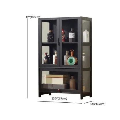 Contemporary 5 Shelves Bamboo Glass Black Curio Cabinet Image - 14