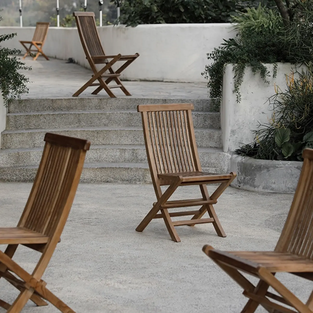 Rustic Wood Foldable Outdoor Dining Chairs Image - 2 | homeyfad
