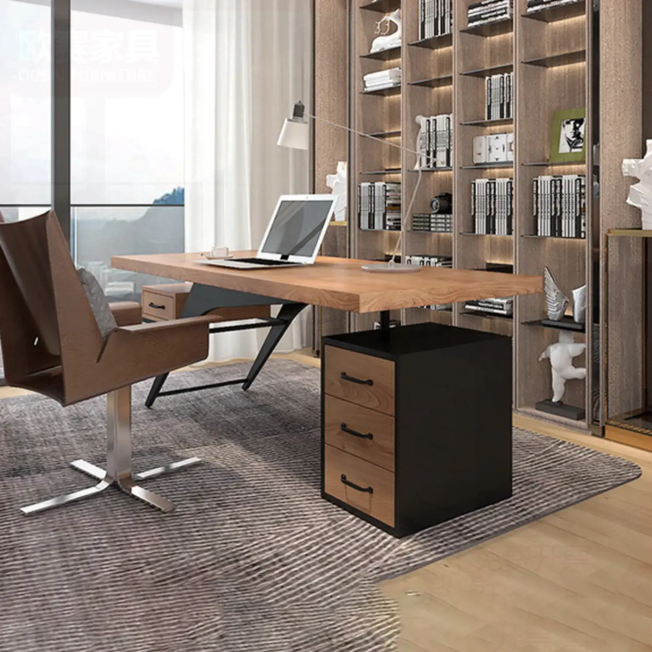 78.7"L Modern Brown Wood Drawer Executive Desk with CPU Storage Image - 1 | homeyfad